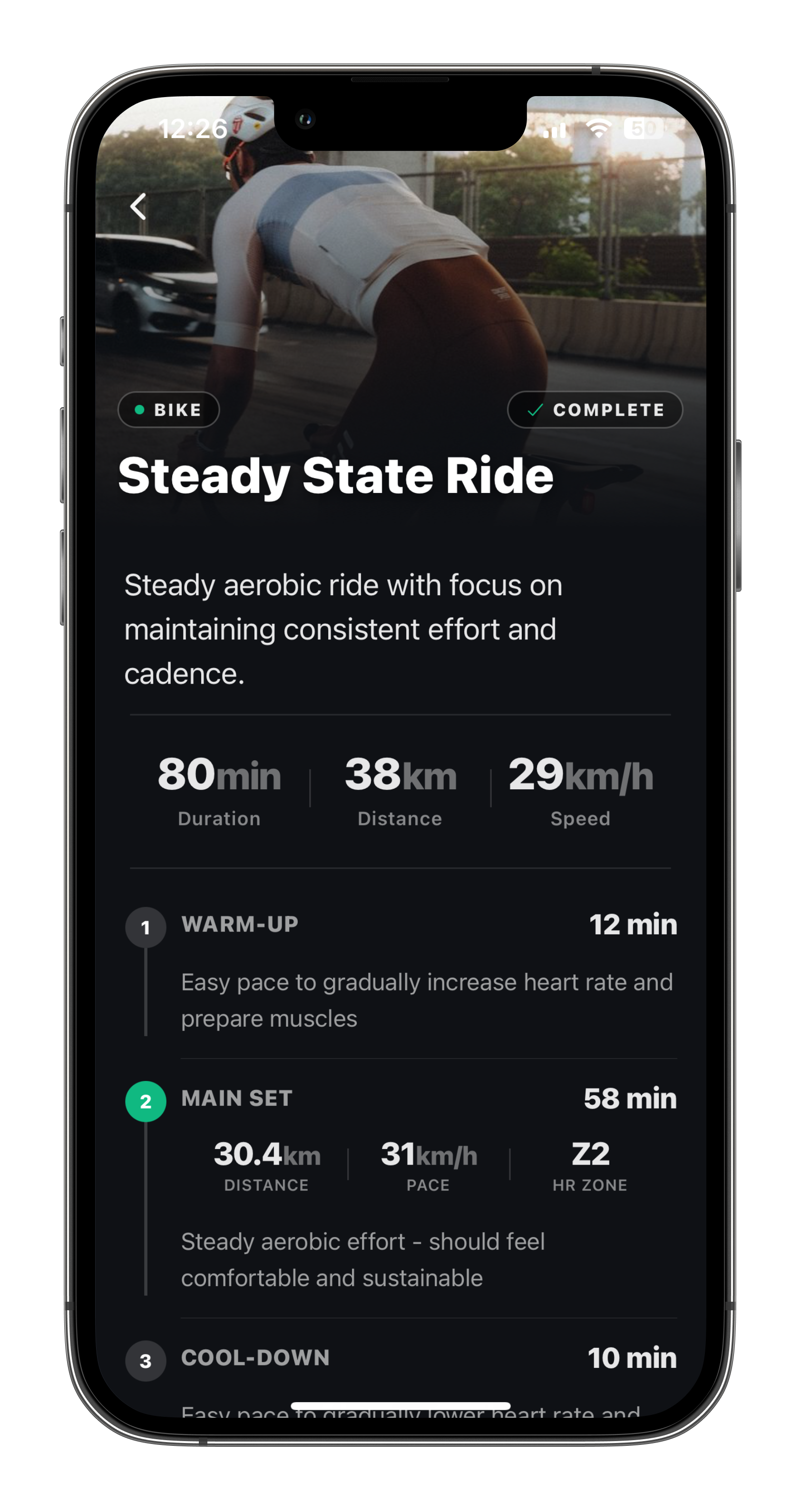 kovaa workout execution screen
